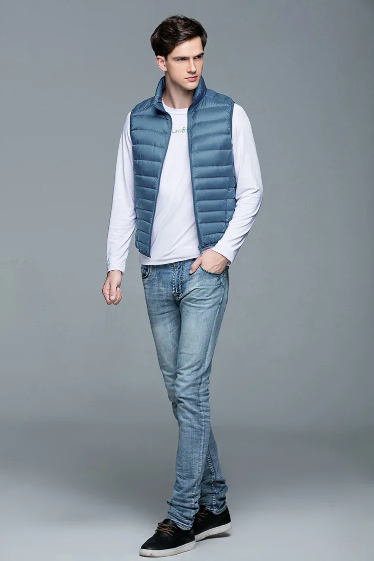 Lightweight Classic Men Down Vest - Quilted Nylon Layering - Image 13
