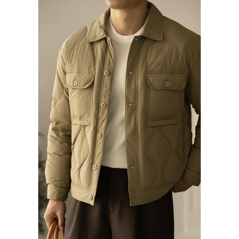 Lightweight Classic Men's Down Jacket - Lapel Shirt, Nylon - Image 3