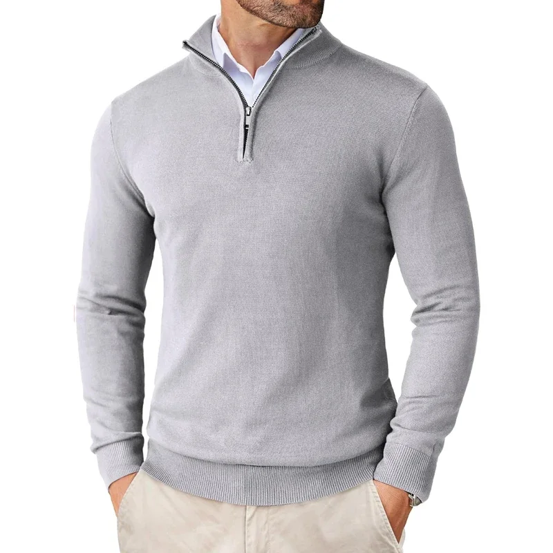 Lightweight Classic Men’s Knit Sweater - Zip Collar, Cotton - Image 10