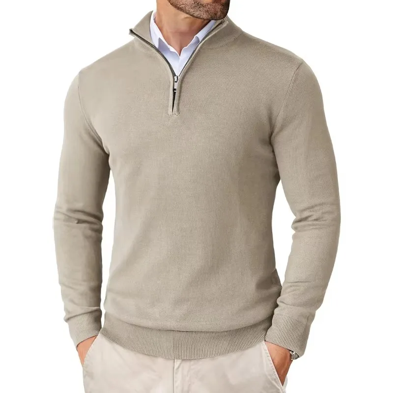 Lightweight Classic Men’s Knit Sweater - Zip Collar, Cotton - Image 11