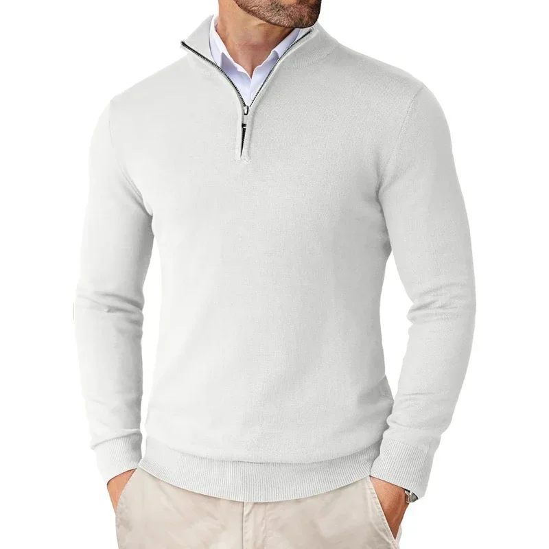 Lightweight Classic Men’s Knit Sweater - Zip Collar, Cotton - Image 2