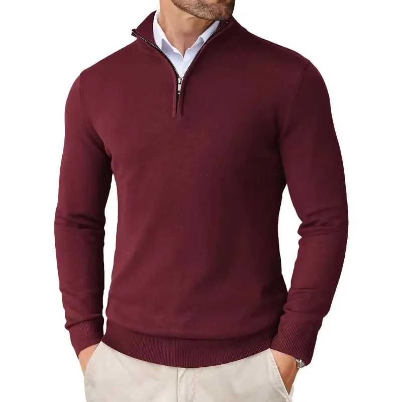 Lightweight Classic Men’s Knit Sweater - Zip Collar, Cotton - Image 4