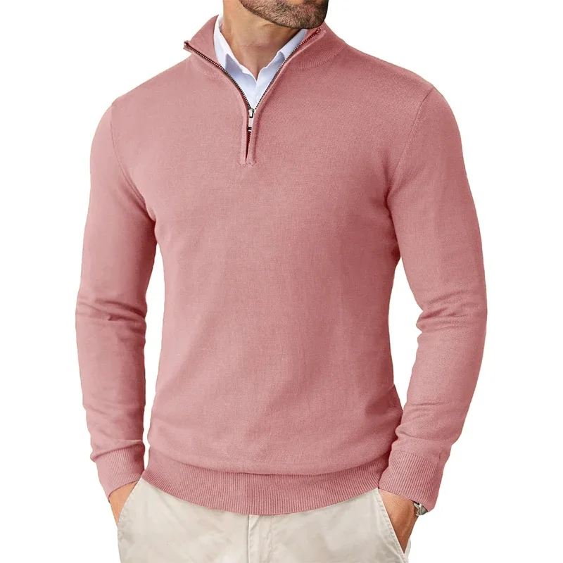 Lightweight Classic Men’s Knit Sweater - Zip Collar, Cotton - Image 5