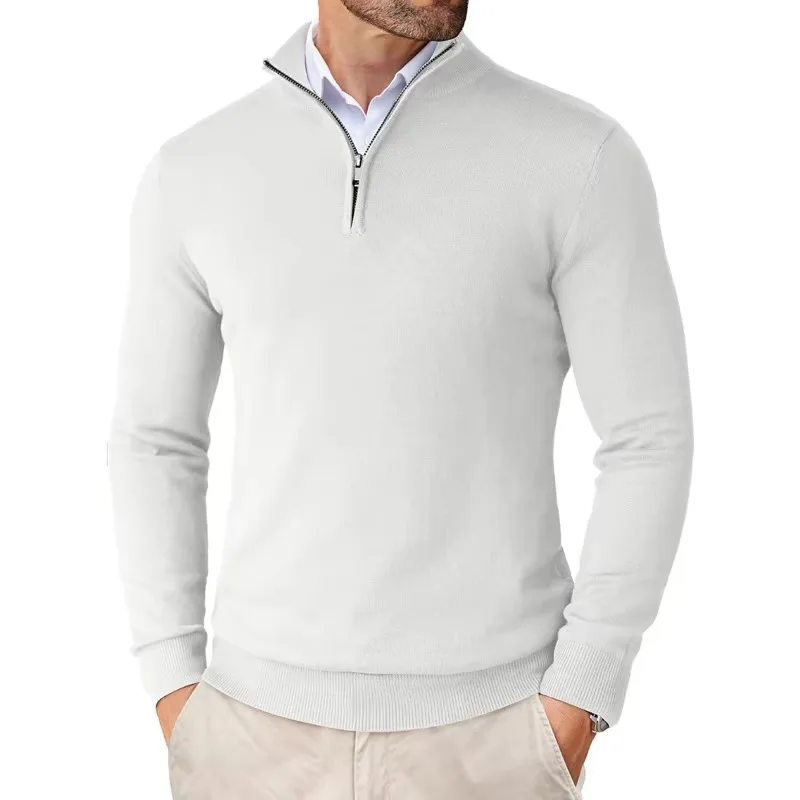 Lightweight Classic Men’s Knit Sweater - Zip Collar, Cotton - Image 7