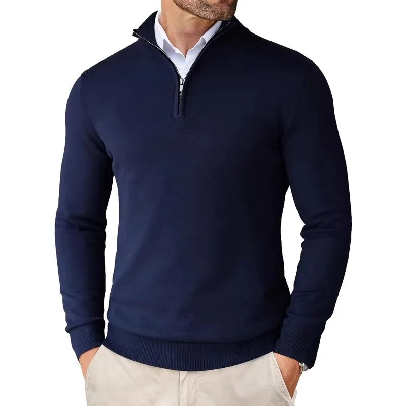 Lightweight Classic Men’s Knit Sweater - Zip Collar, Cotton - Image 8