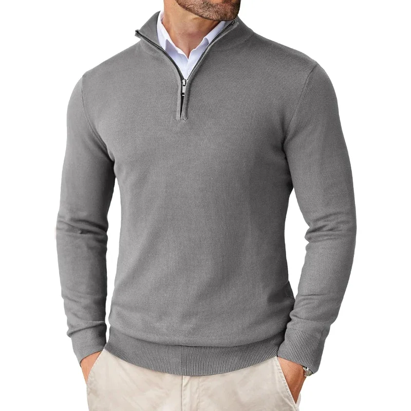 Lightweight Classic Men’s Knit Sweater - Zip Collar, Cotton - Image 9