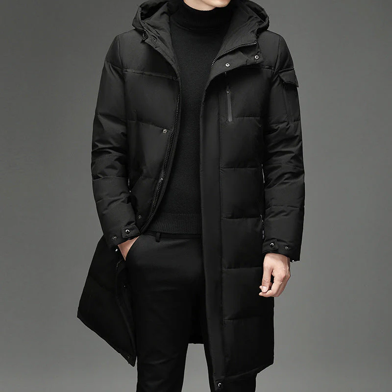 Lightweight Cozy Men's Down Coat - Long Puffer, Goose Down - Image 6