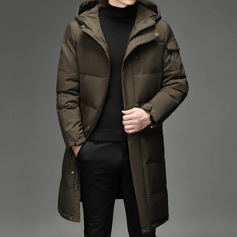 Lightweight Cozy Men's Down Coat - Long Puffer, Goose Down - Image 7