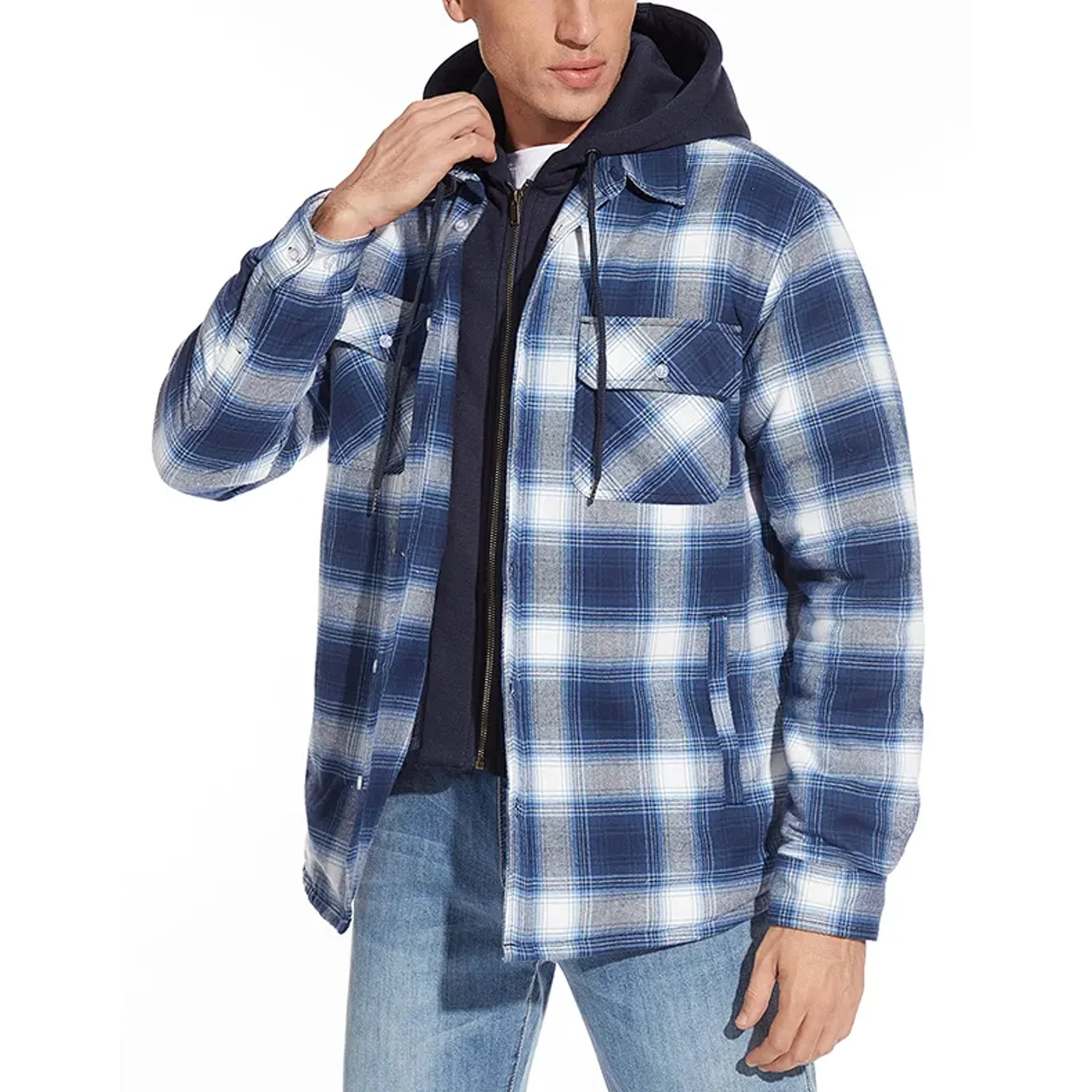 Lightweight Cozy Men's Hooded Jacket - Shirt Style, Fleece - Image 4