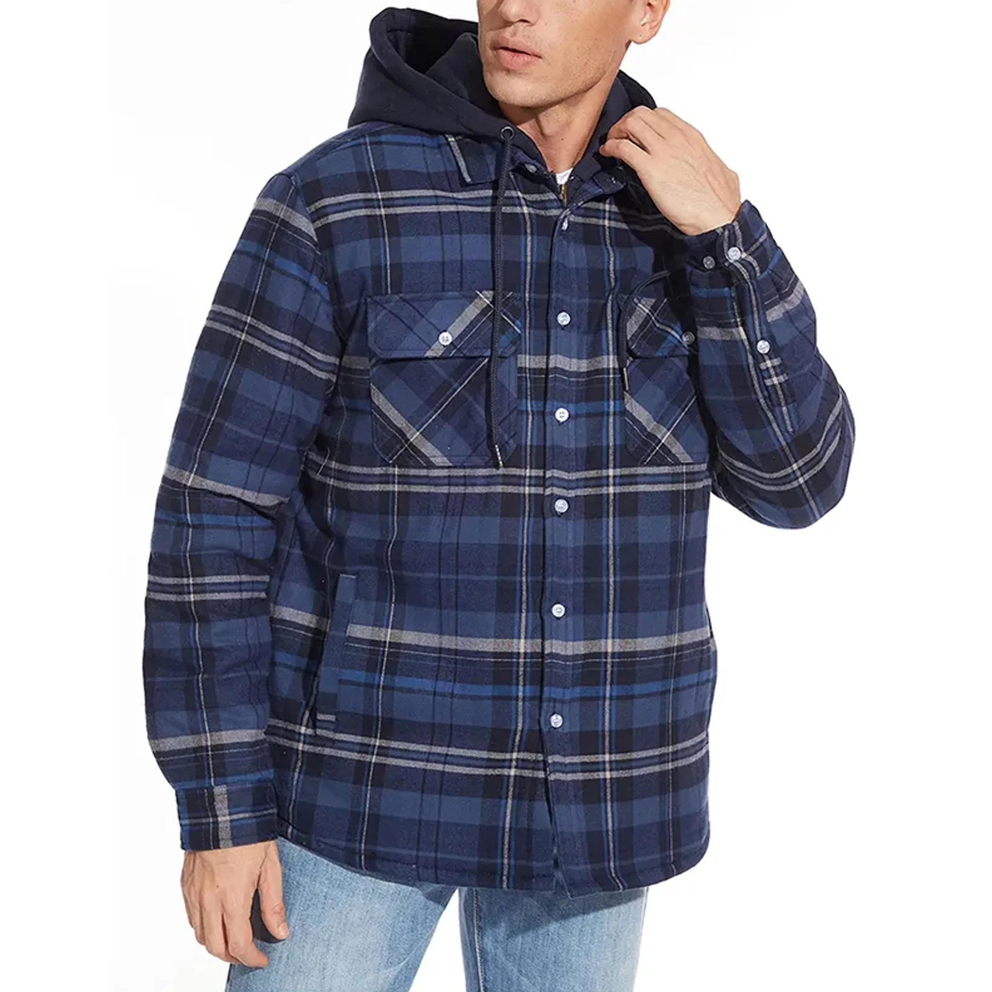 Lightweight Cozy Men's Hooded Jacket - Shirt Style, Fleece - Image 6