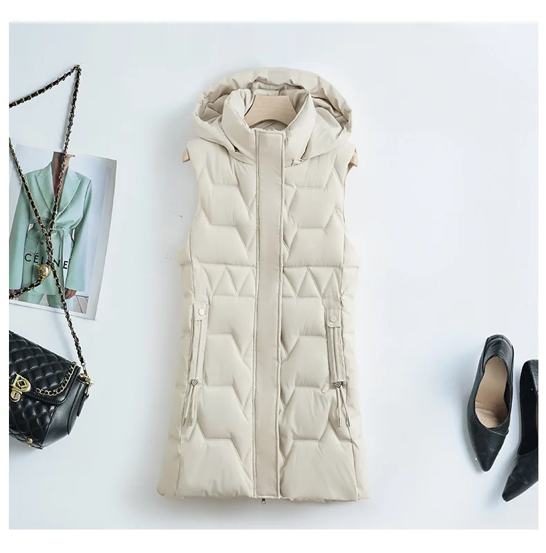 Lightweight Cozy Women Long Puffer Vest - Hooded Down - Image 4