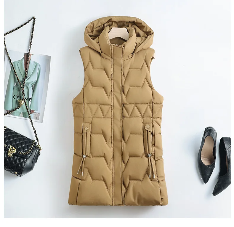 Lightweight Cozy Women Long Puffer Vest - Hooded Down - Image 6