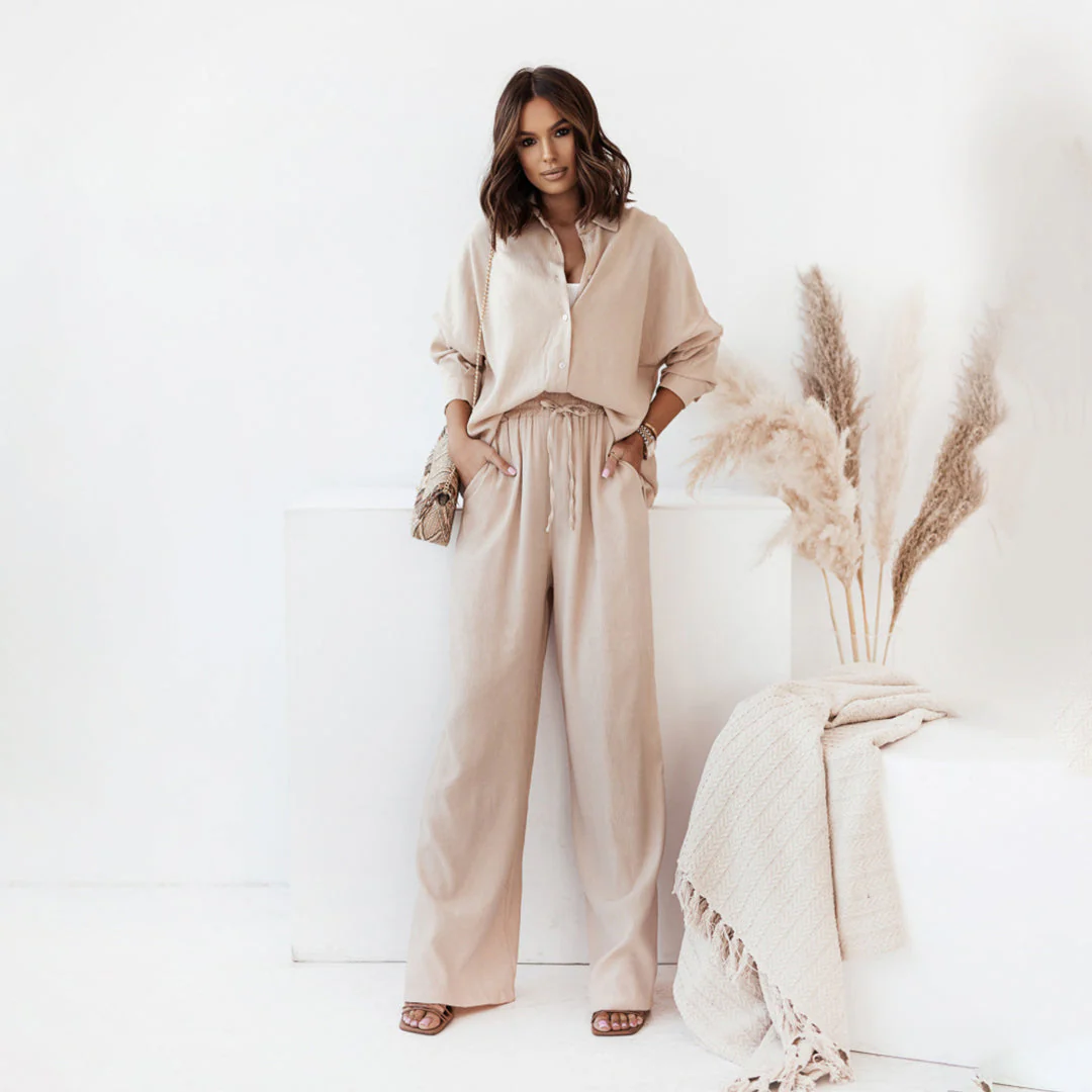 Lightweight & cozy women’s casual set – long sleeve top and matching pants, breathable cotton, for summer activities - Image 6