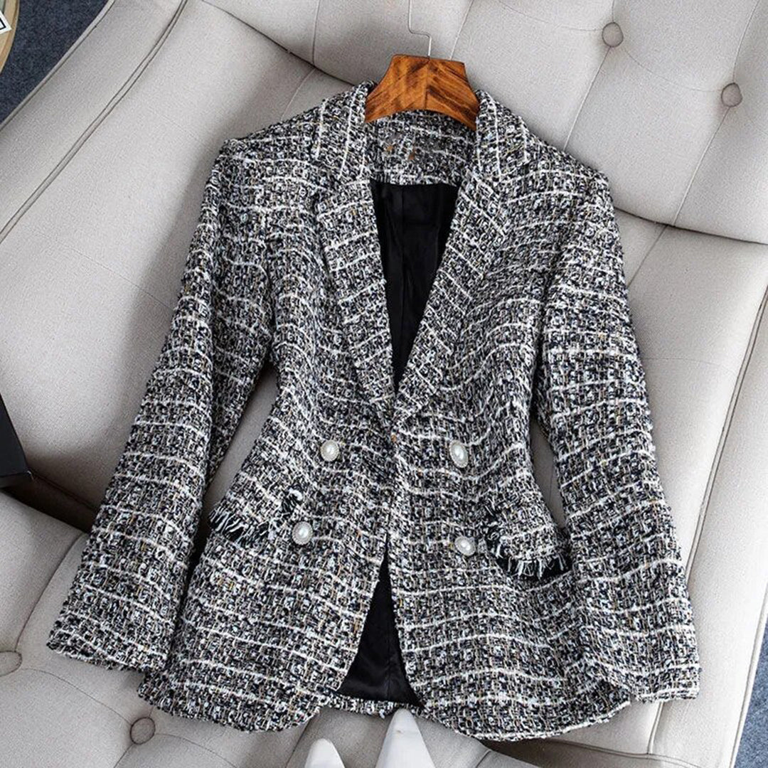 Lightweight & flattering women’s tailored blazer – fitted check pattern, breathable fabric, for spring and summer