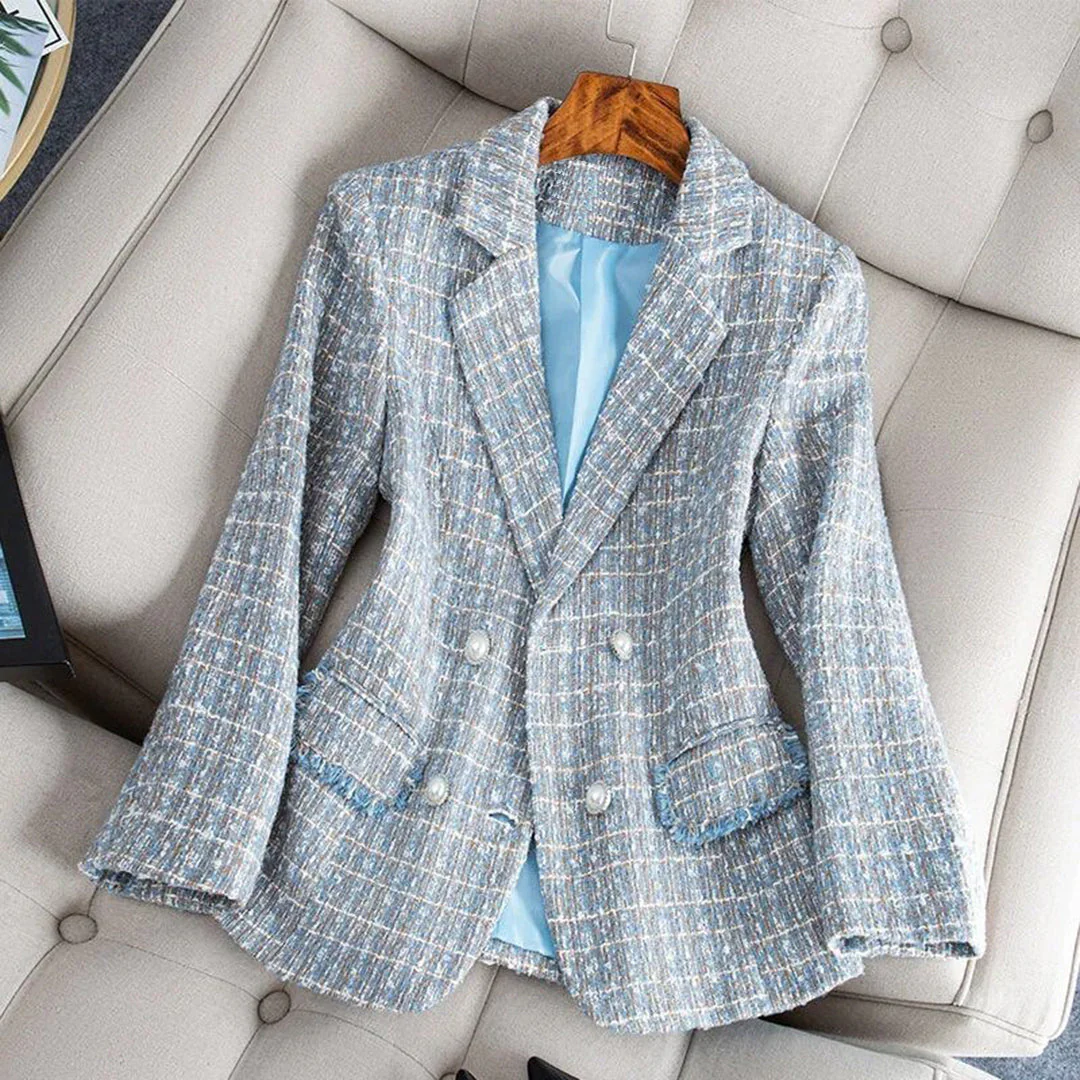 Lightweight & flattering women’s tailored blazer – fitted check pattern, breathable fabric, for spring and summer - Image 2