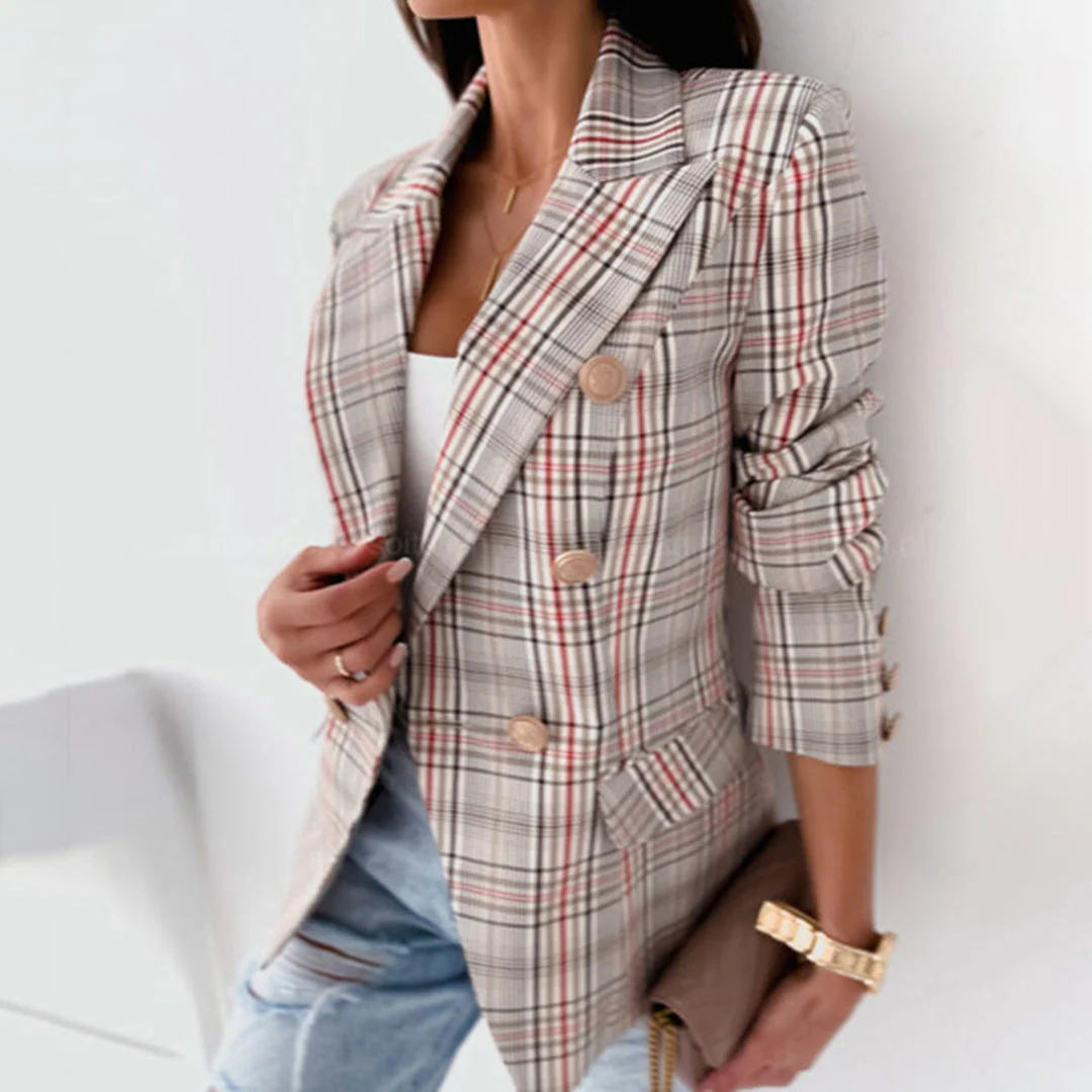 Lightweight & flattering women's blazer – checked pattern, thermal lining, for versatile occasions - Image 3