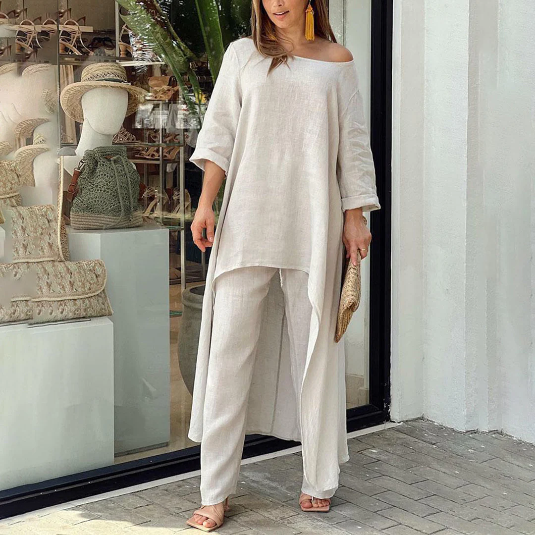 Lightweight & Flattering women’s two-piece set – airy blouse and pants, linen and cotton, for summer outings - Image 2