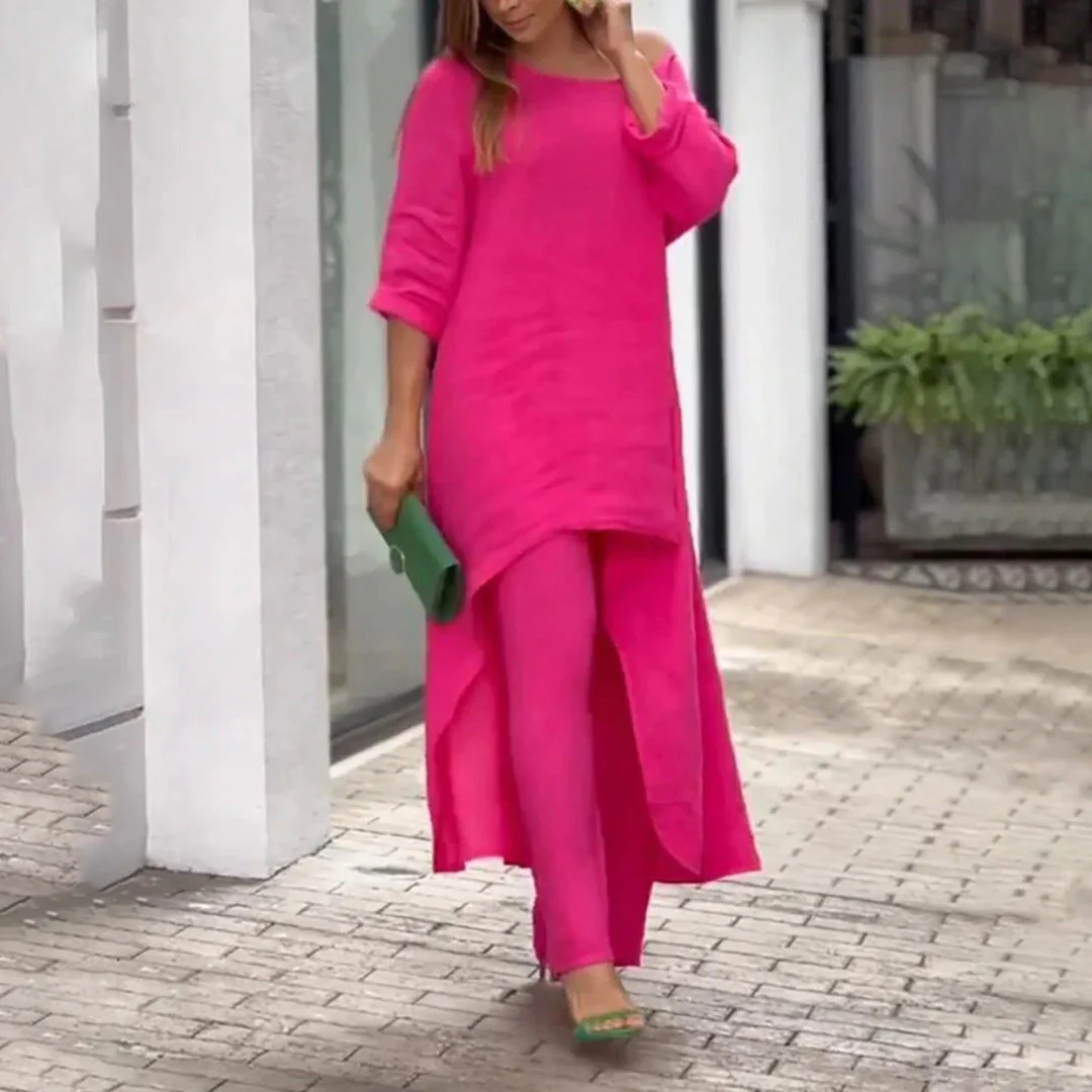 Lightweight & Flattering women’s two-piece set – airy blouse and pants, linen and cotton, for summer outings - Image 3