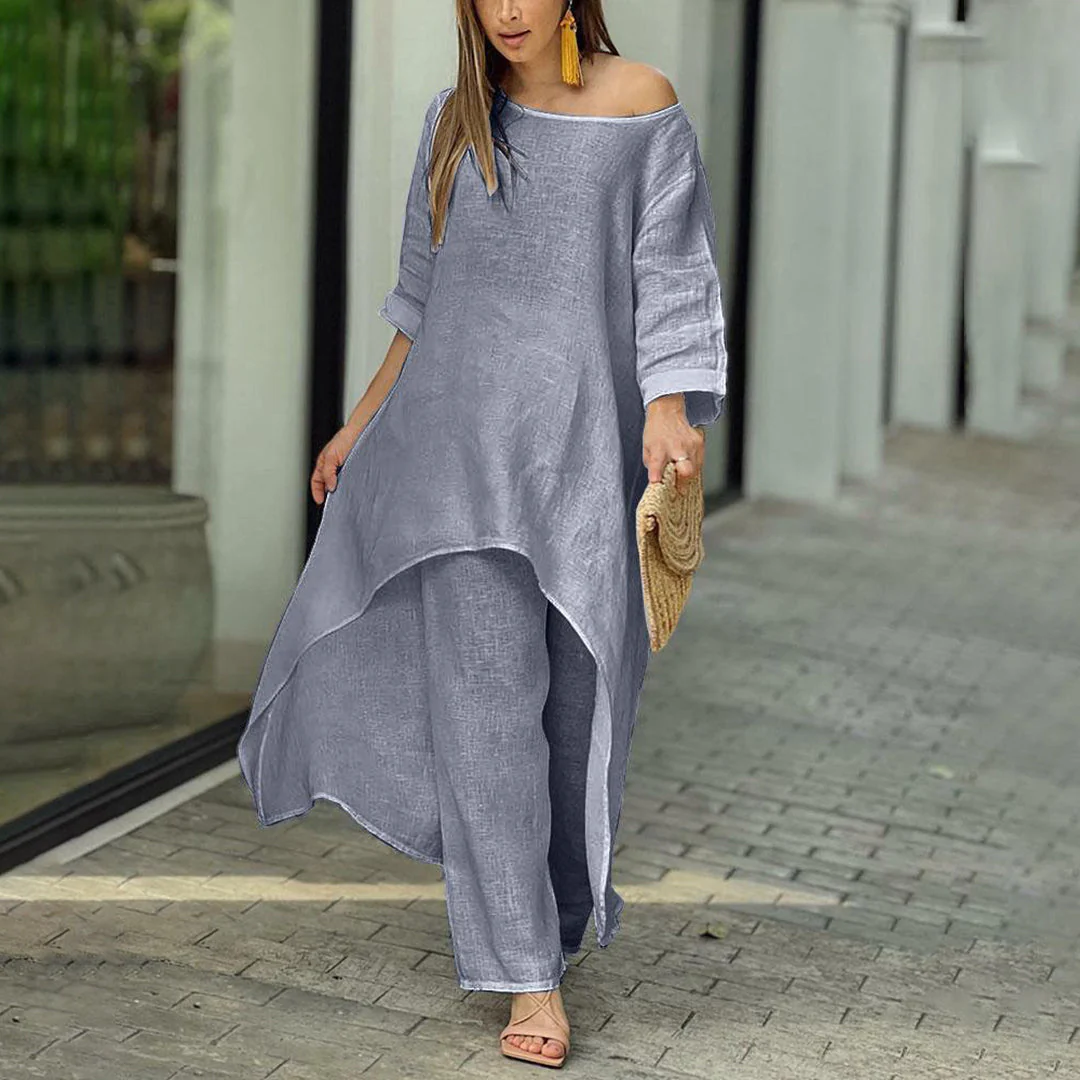 Lightweight & Flattering women’s two-piece set – airy blouse and pants, linen and cotton, for summer outings - Image 4