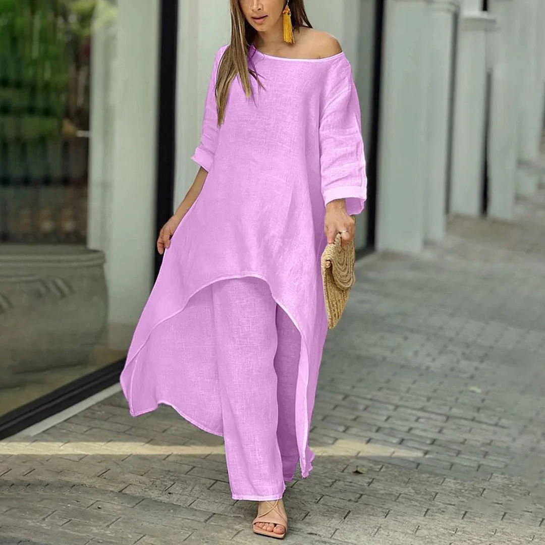 Lightweight & Flattering women’s two-piece set – airy blouse and pants, linen and cotton, for summer outings - Image 6
