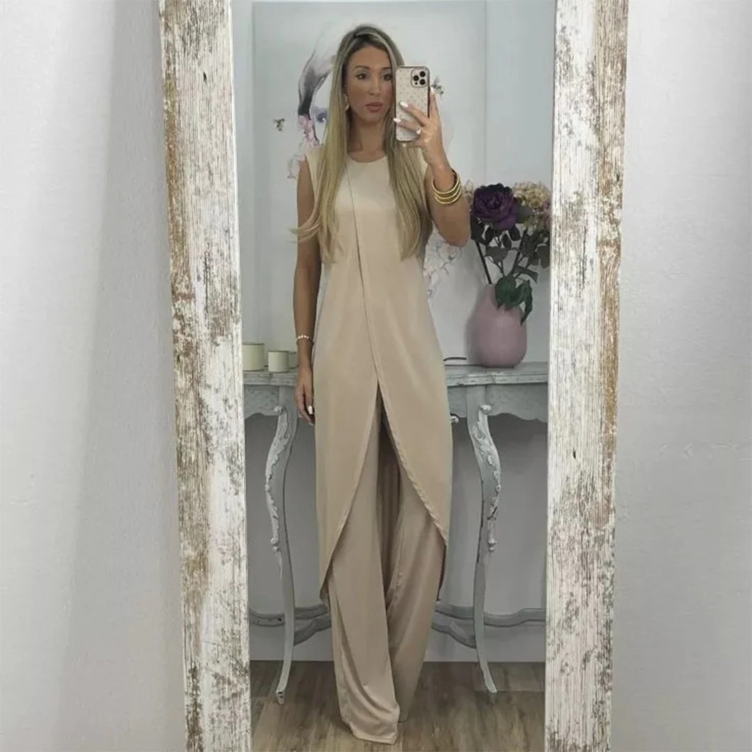 Lightweight & flowy women’s two-piece set – sleeveless top, wide-leg pants, for summer