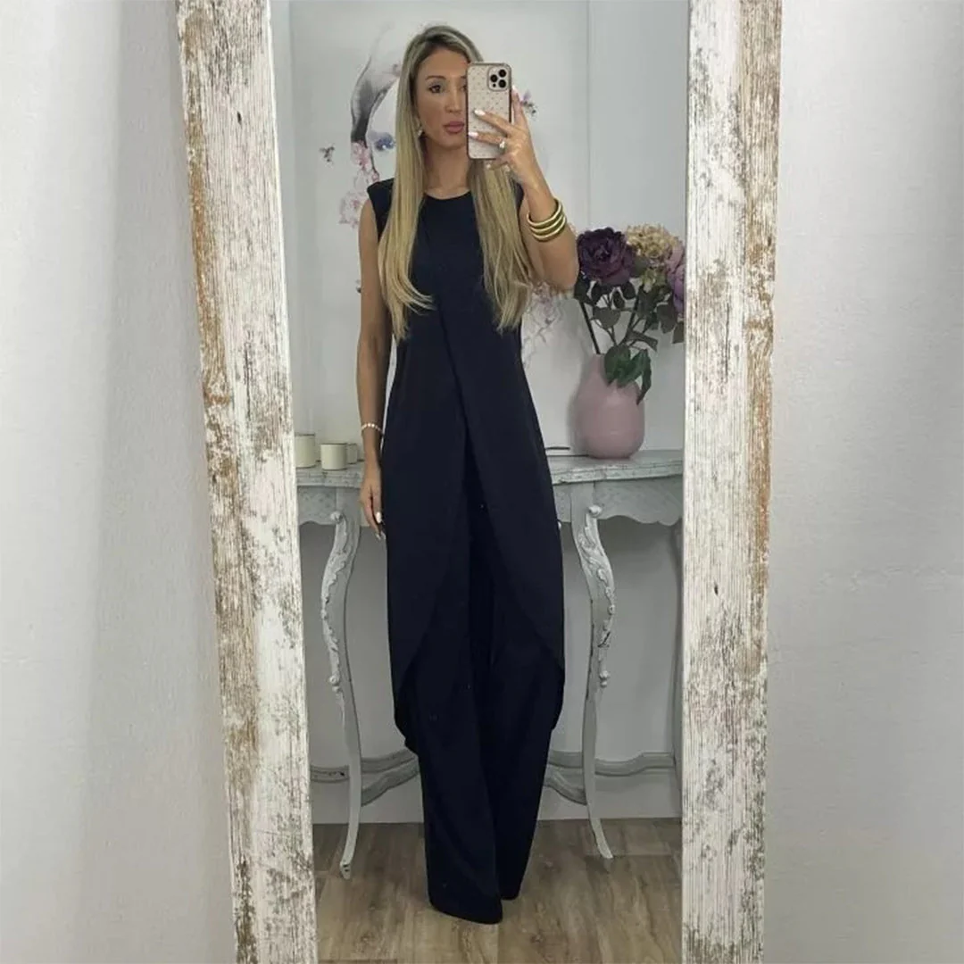 Lightweight & flowy women’s two-piece set – sleeveless top, wide-leg pants, for summer - Image 2