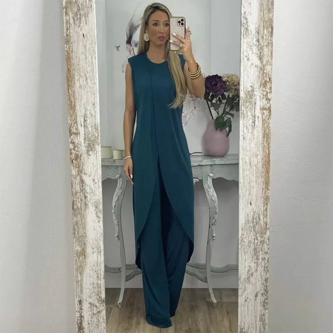 Lightweight & flowy women’s two-piece set – sleeveless top, wide-leg pants, for summer - Image 3