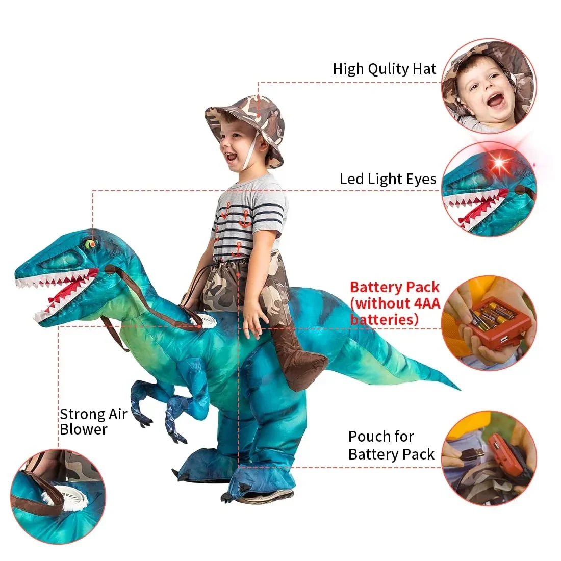 Lightweight Kids Inflatable Dinosaur Costume - Riding T Rex - Image 5