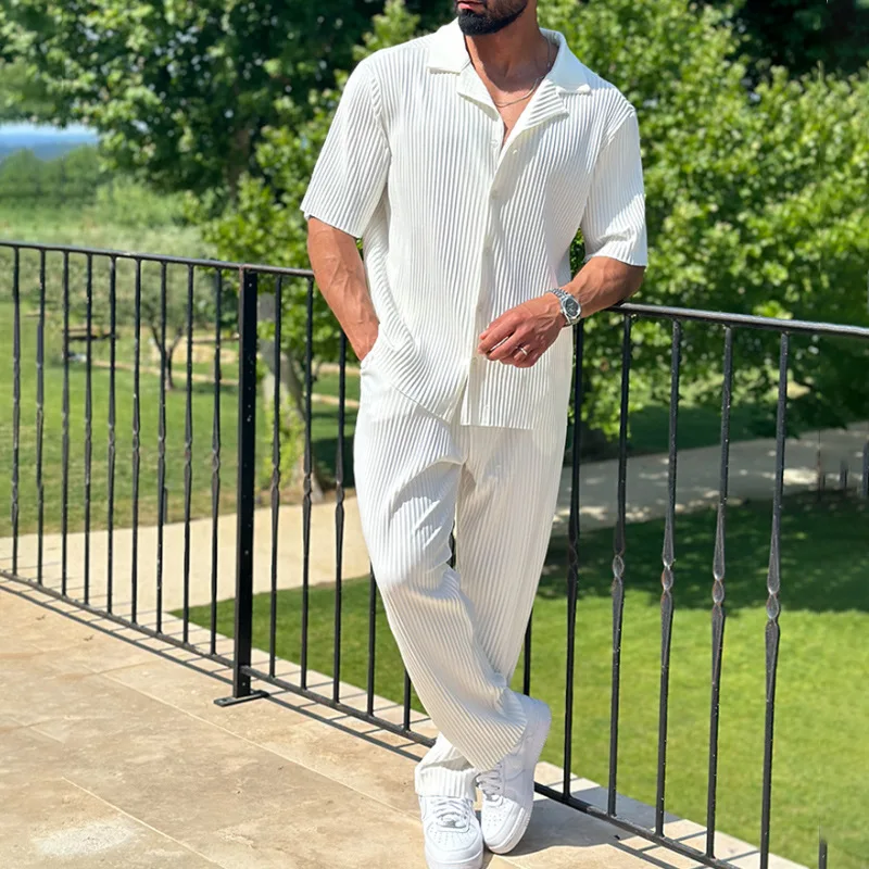 Lightweight Linen Short-Sleeved Shirt and Fluid Pants for Summer Comfort - Image 7