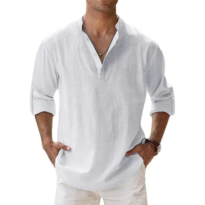 Lightweight Long Sleeve Henley Shirts for Men - Breathable Beach Streetwear Cotton Linen - Image 5