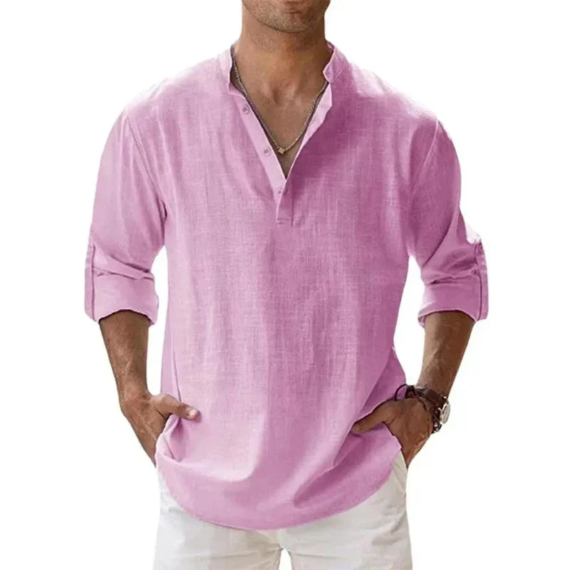 Lightweight Long Sleeve Henley Shirts for Men - Breathable Beach Streetwear Cotton Linen - Image 8