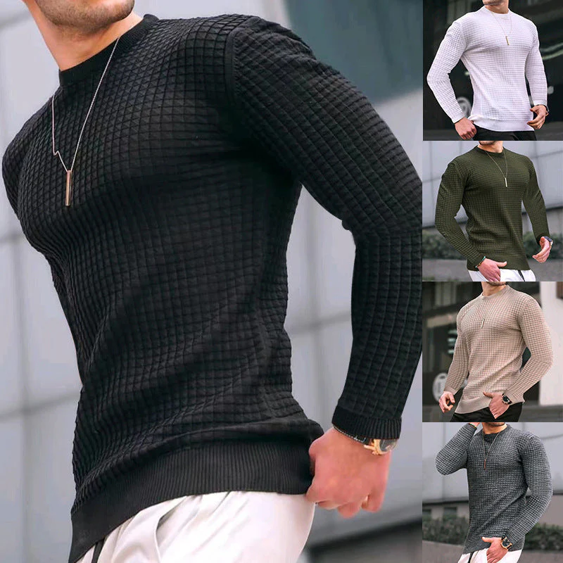 Lightweight Men’s Crew Pullover - Waffle Knit Cotton