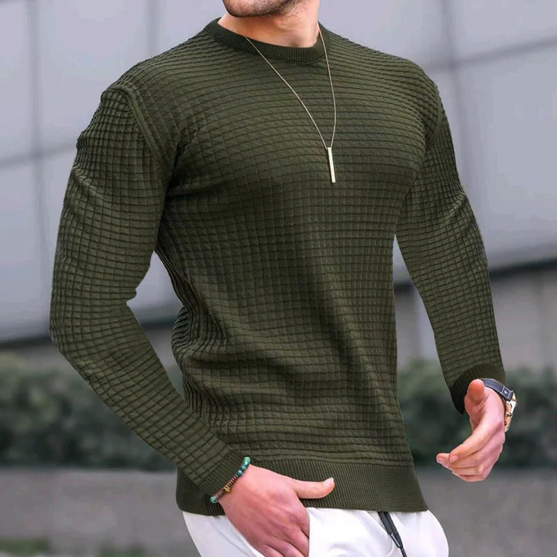Lightweight Men’s Crew Pullover - Waffle Knit Cotton - Image 2