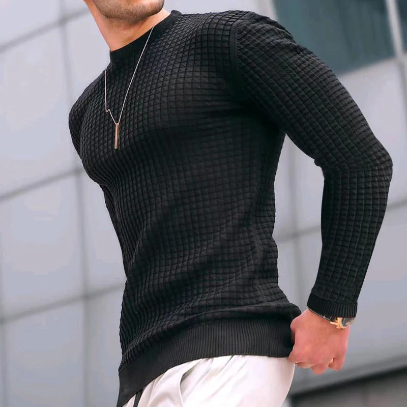 Lightweight Men’s Crew Pullover - Waffle Knit Cotton - Image 3