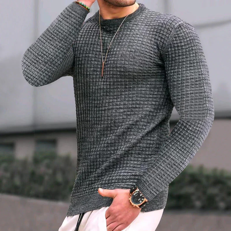 Lightweight Men’s Crew Pullover - Waffle Knit Cotton - Image 4