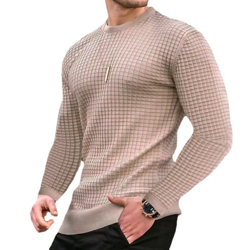 Lightweight Men’s Crew Pullover - Waffle Knit Cotton - Image 5