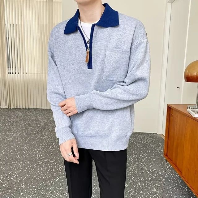 Lightweight Men's Half Zip Pullover - Reverse Collar, Knit - Image 2