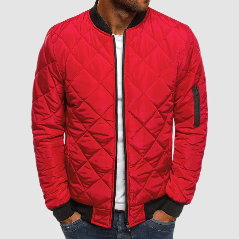 Lightweight Men's Quilted Jacket - Bomber, Ribbed Collar - Image 6