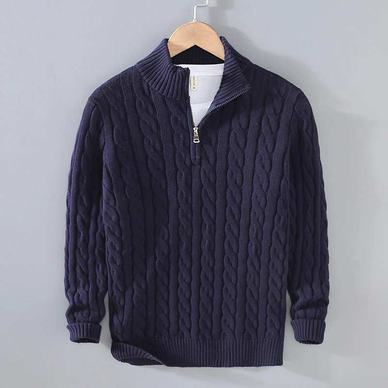Lightweight Men's Sweater – Half Zipper, Cotton, Casual - Image 3