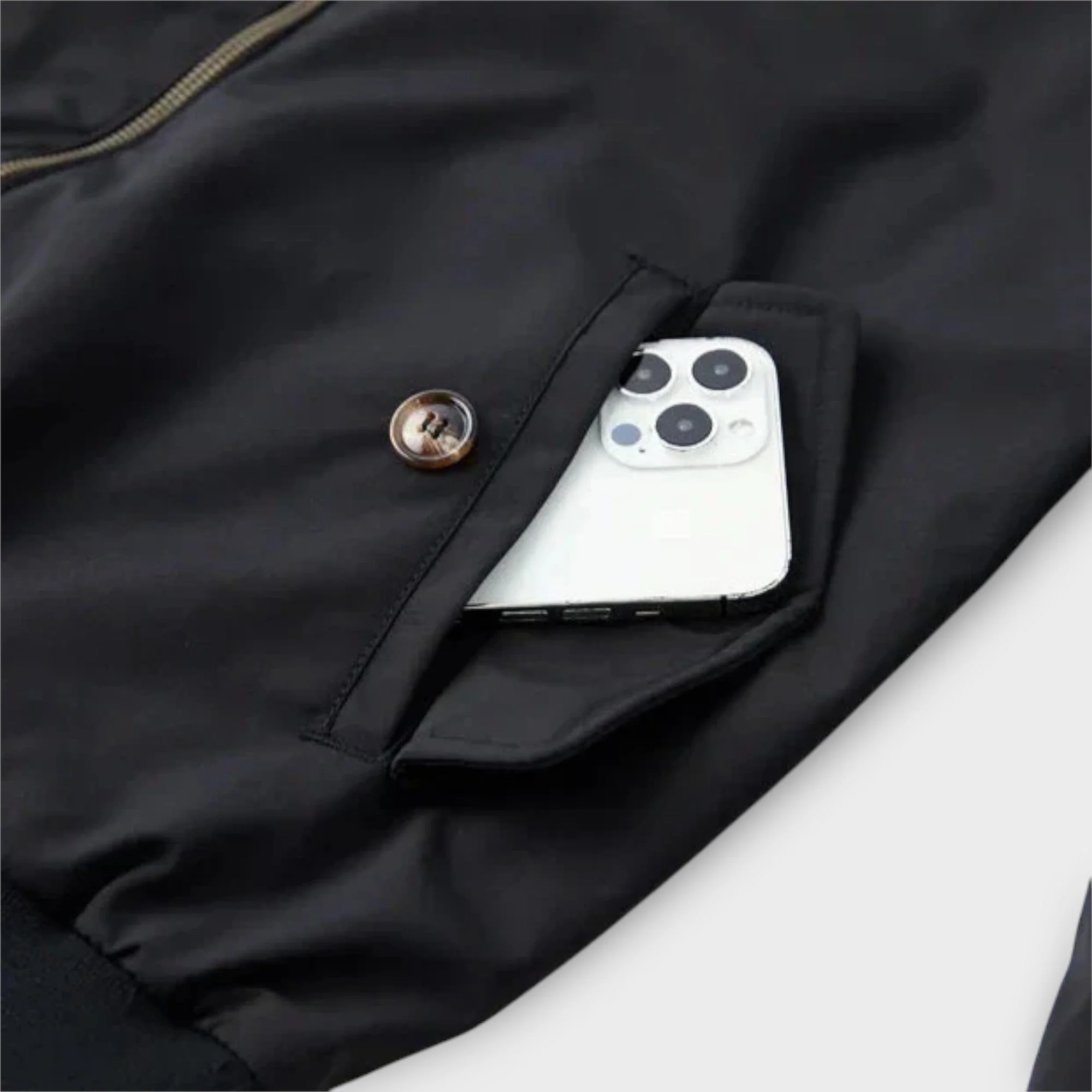 Lightweight Mens Bomber Jacket - Stand Collar, Plaid Lining - Image 4