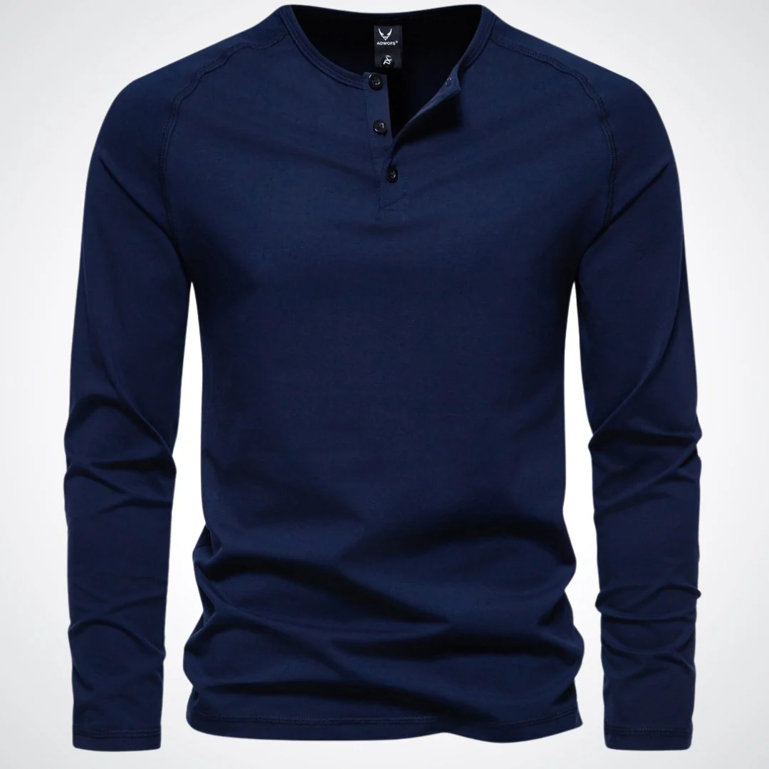 Lightweight Mens Long Sleeve Henley - Fitted Cotton, Casual - Image 3