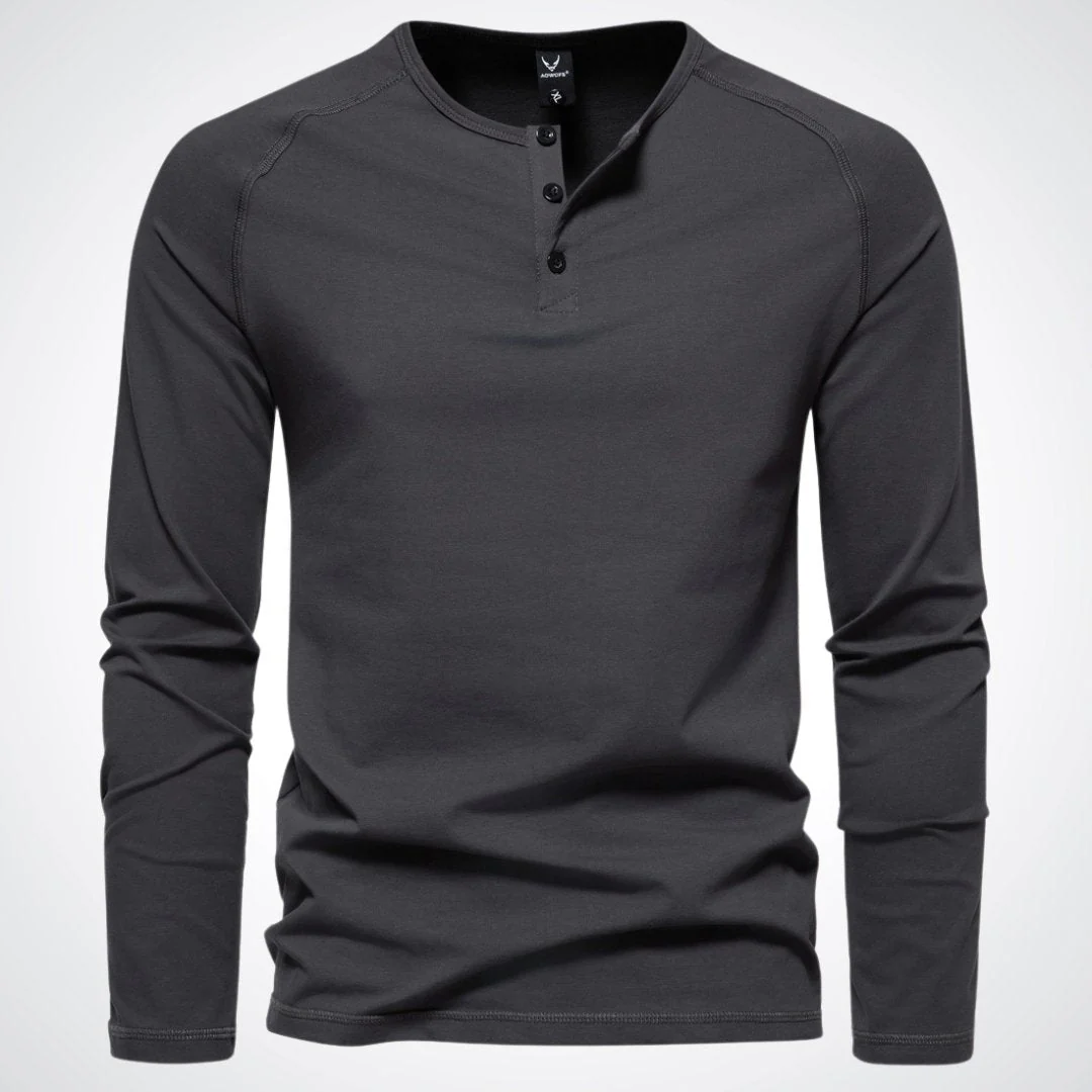Lightweight Mens Long Sleeve Henley - Fitted Cotton, Casual - Image 4