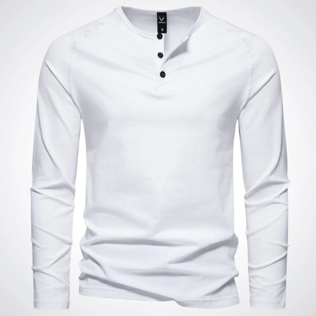 Lightweight Mens Long Sleeve Henley - Fitted Cotton, Casual - Image 5