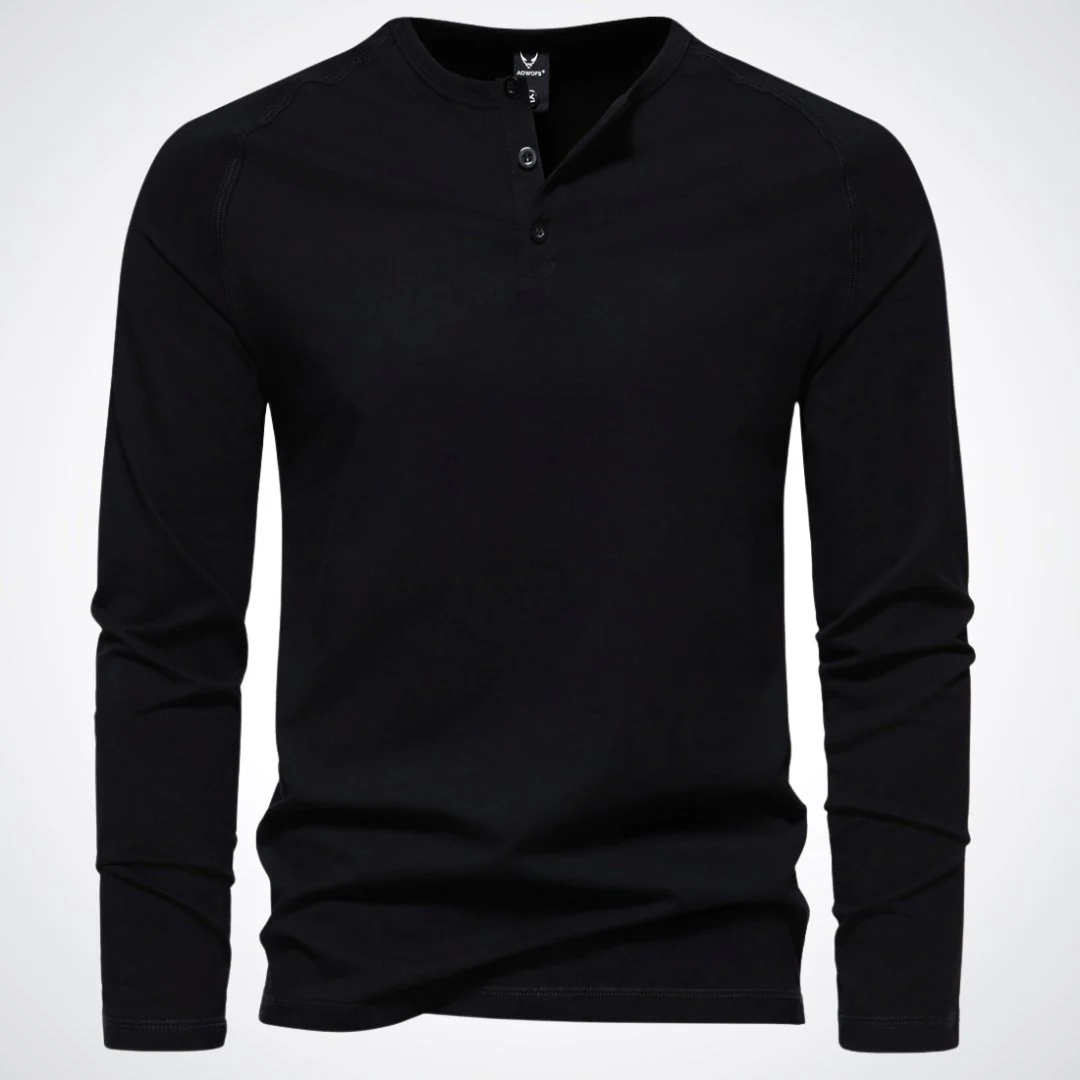 Lightweight Mens Long Sleeve Henley - Fitted Cotton, Casual - Image 6