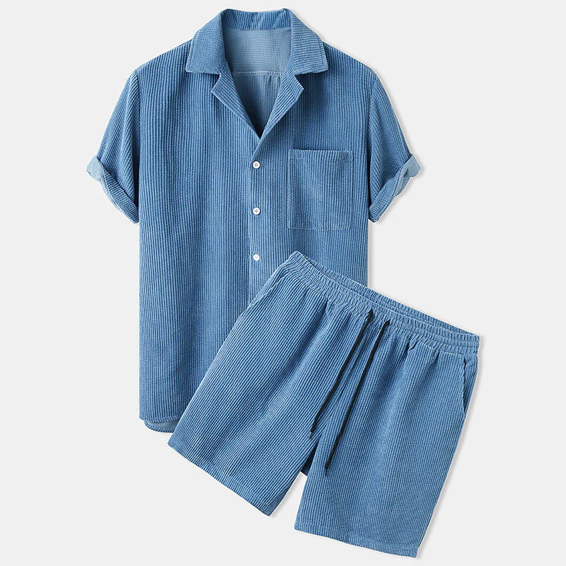Lightweight men's summer set – casual corduroy style, breathable fabric, for outdoor activities
