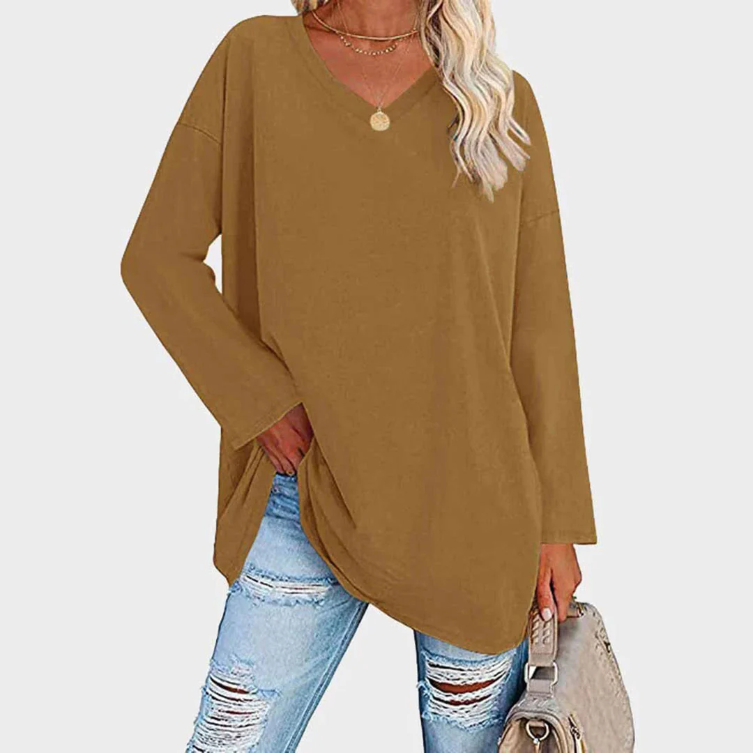 Lightweight & oversized women’s blouse – long sleeve v-neck, polyester, for summer - Image 10