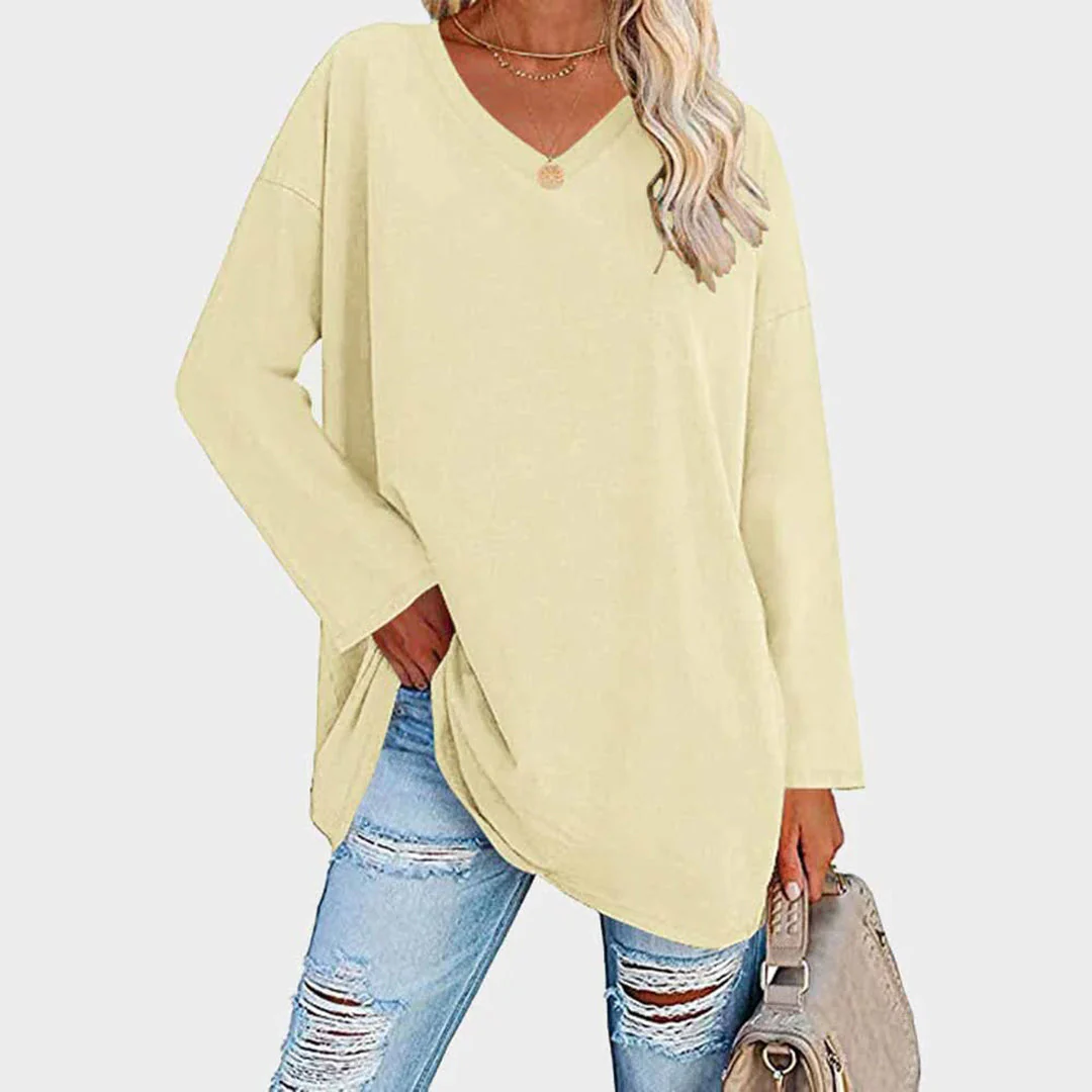 Lightweight & oversized women’s blouse – long sleeve v-neck, polyester, for summer - Image 14