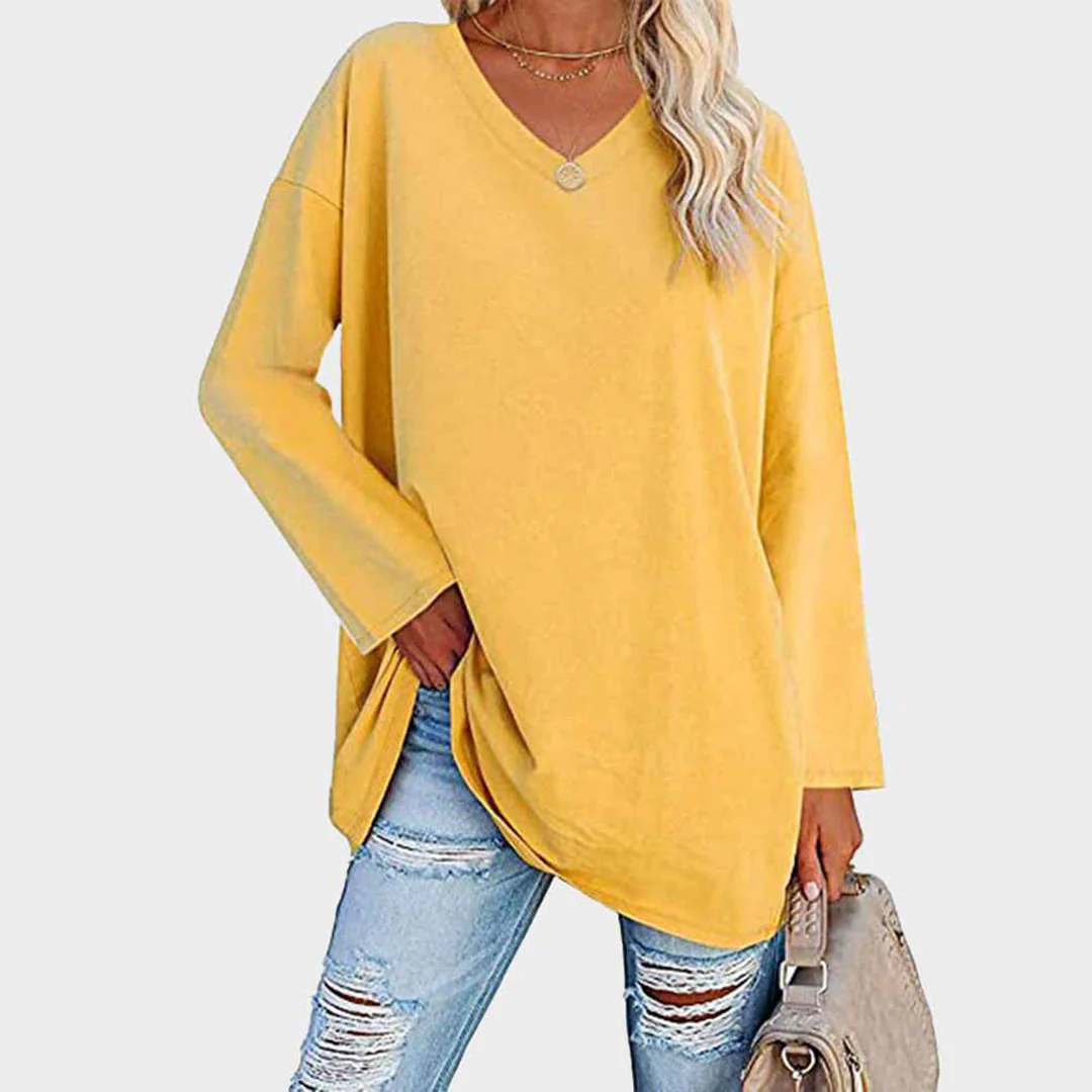 Lightweight & oversized women’s blouse – long sleeve v-neck, polyester, for summer - Image 3