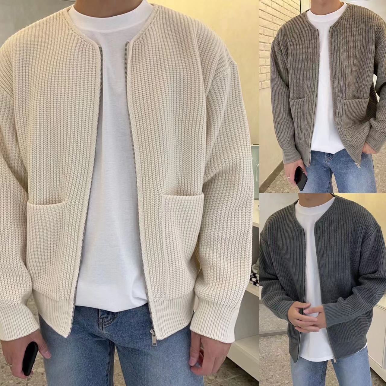 Lightweight Relaxed Men's Zip Cardigan - Boxy Knit, Lined