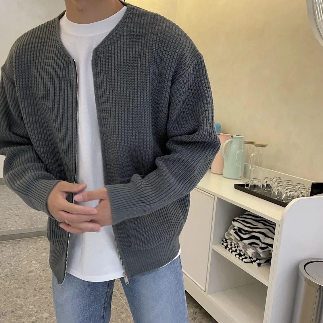 Lightweight Relaxed Men's Zip Cardigan - Boxy Knit, Lined - Image 2